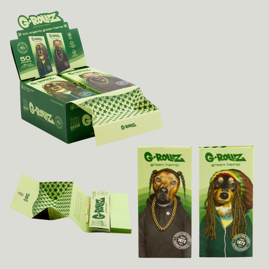 G-Rollz | 'Reggae Rap' - Organic Green Hemp - 50 KS Slim Papers + Tips & Bandeja incluida