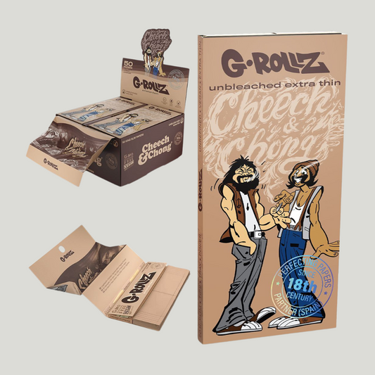 G.ROLLZ PAPEL KING SIZE Cheech & Chong joint Venture' Unbleached 50X50 TIPS Y TRAY